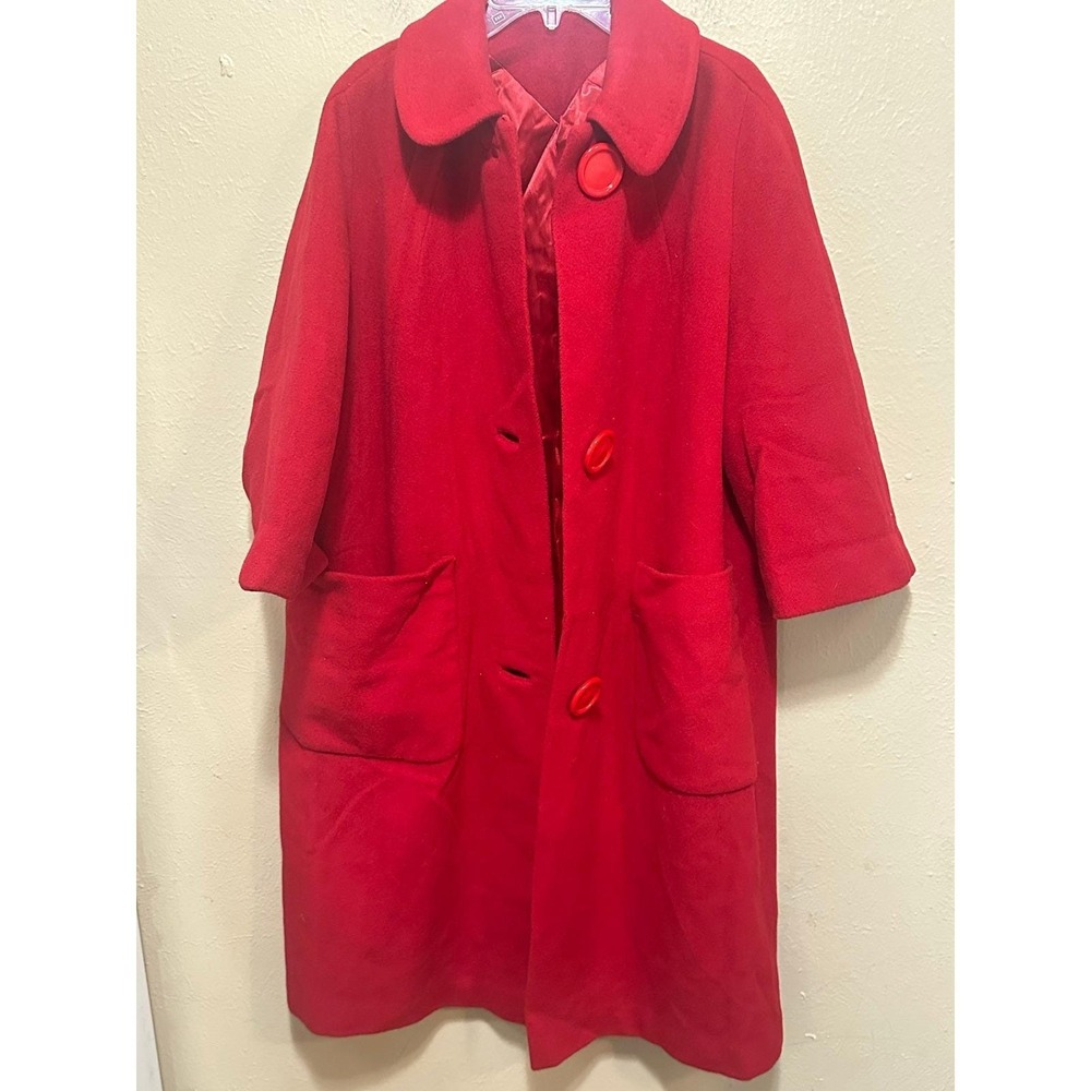 Vintage Red Wool Coat Size 10 Mod‎ 60s Style Above Knee Length